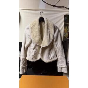 DKNY Jeans Women Faux Shearling Jacket Cream Beige Sherpa Lined Size M